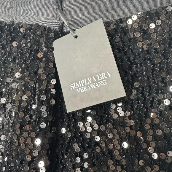 NWT SIMPLY VERA WANG Black Sequin Front velvet Velour Pencil Skirt Womens XXL - Picture 3 of 10
